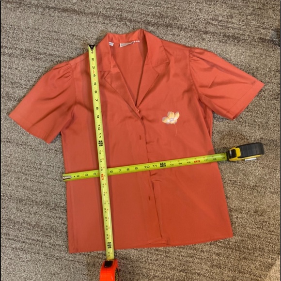 🔵 VTG Jones New York Silk like peach orange blouse hand painted small - Picture 14 of 14